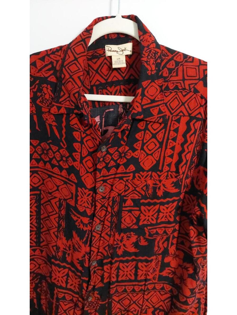 Panama Jack Red and Black Patterned Short Sleeve Button Front Rayon Shirt Size L